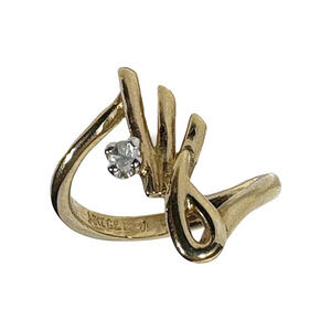 14 Kt Gold Plate Ring With Clear Stone GE Esposito Size 6 Spray & Loop Vintage